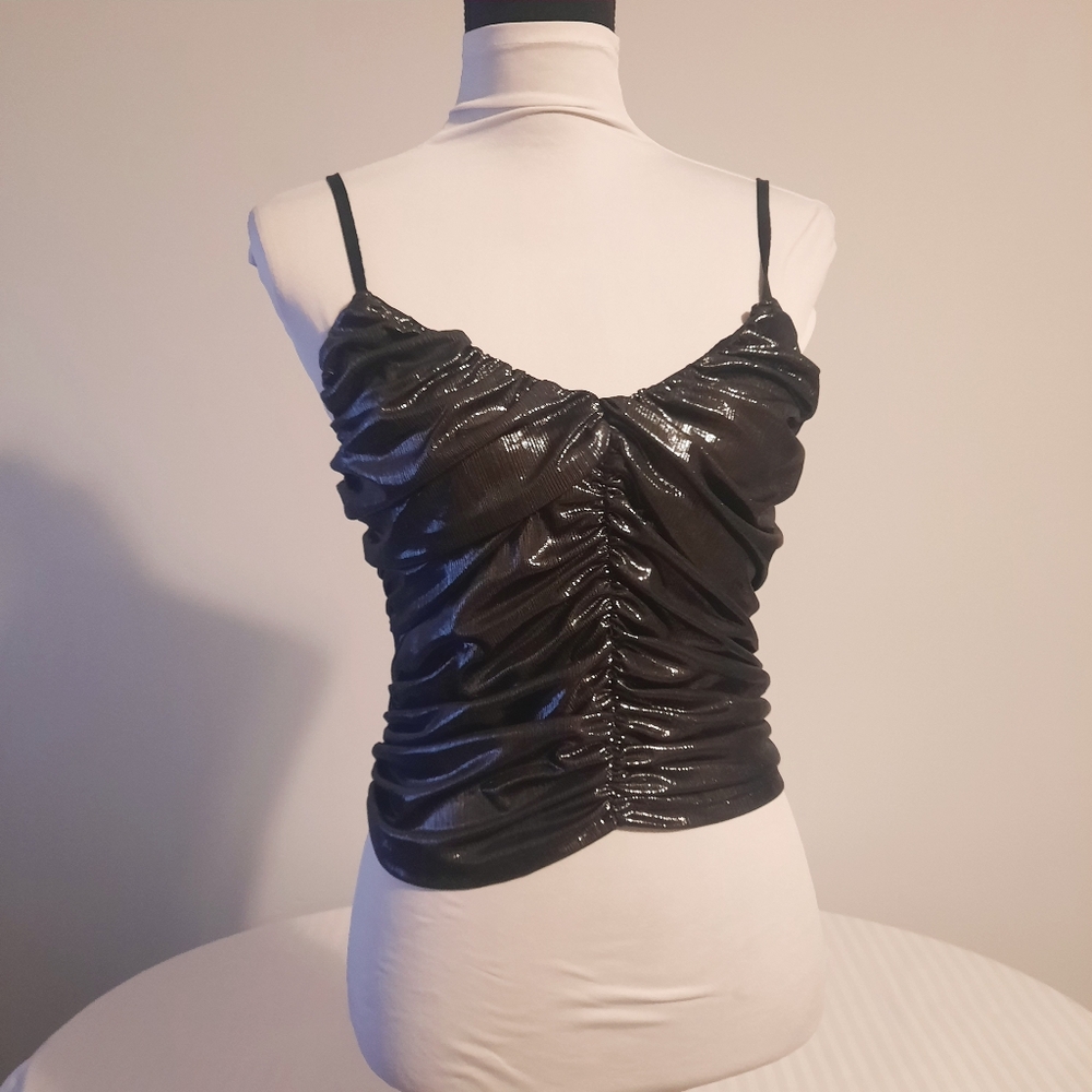 Zara Shiny Metallic Ruched Top Size Med - Picture 9 of 9
